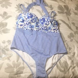 Modcloth The Hannah Seersucker One Piece Swimsuit